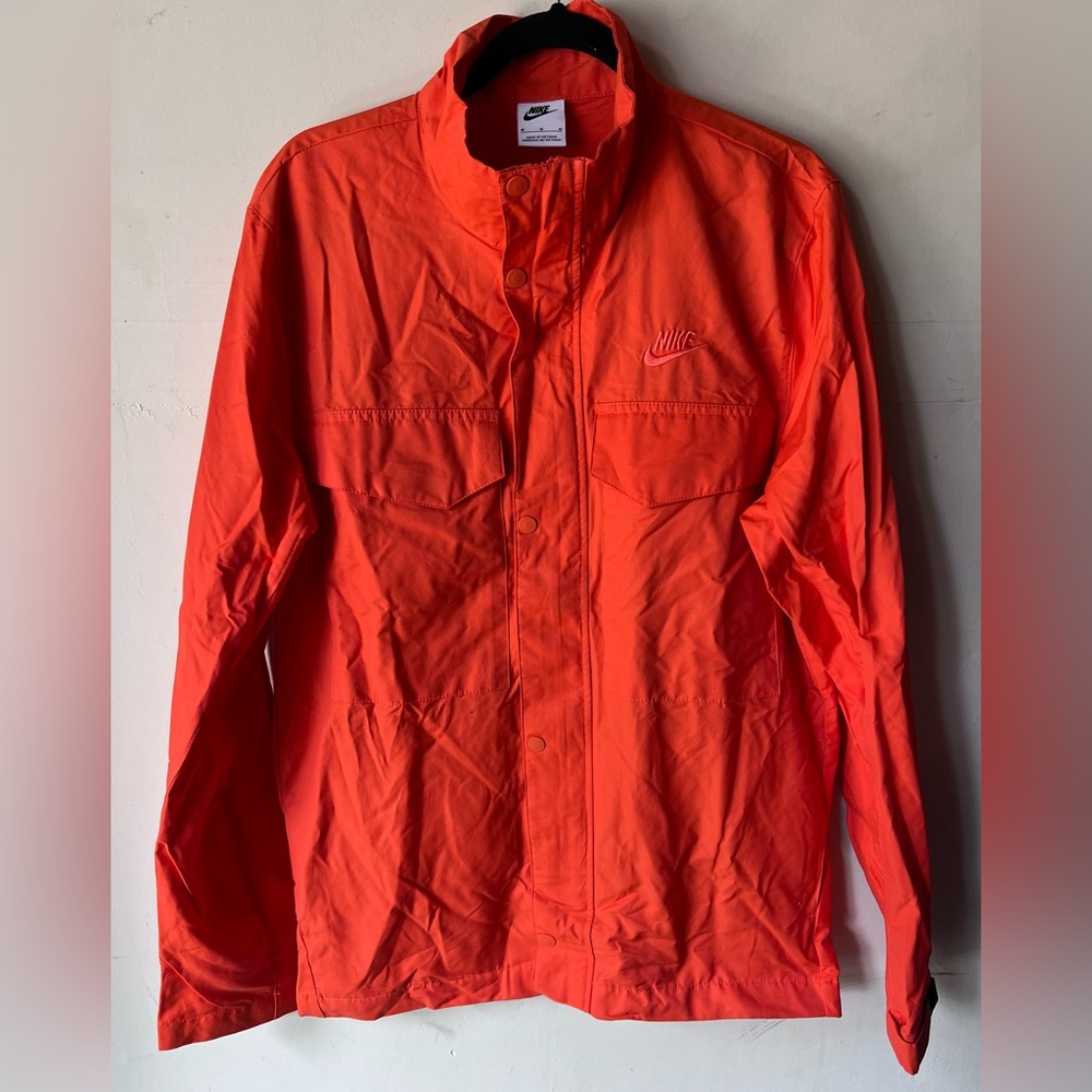 Nike Sportswear Jacket Mens Medium Orange‎ Full Zip Button Military NWT